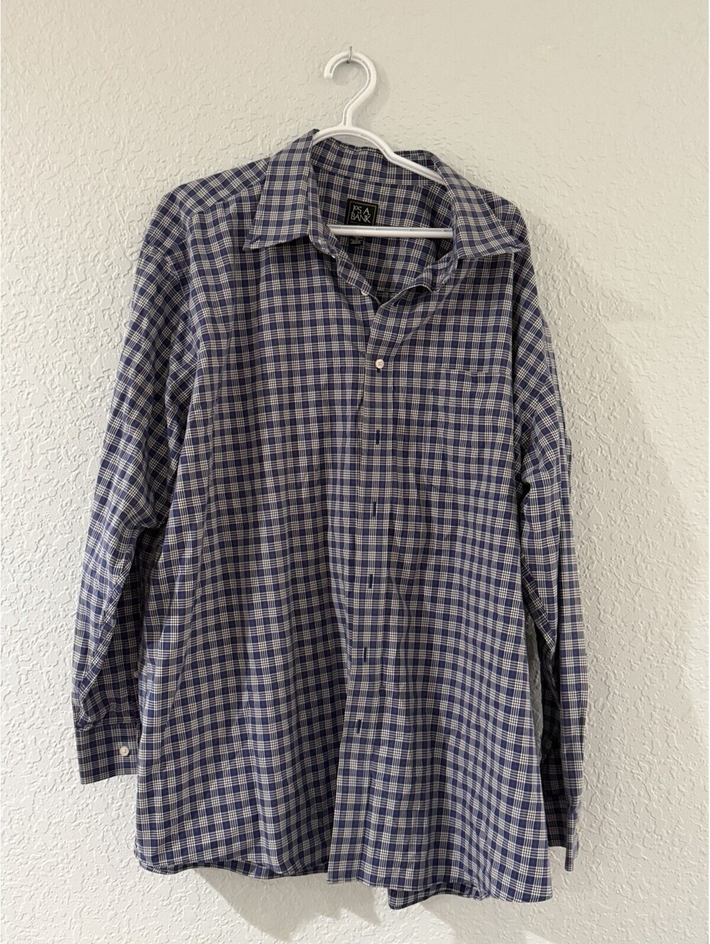 Jos A Bank Traveler Shirt Mens 2XL Blue Plaid Traditional Fit Cotton Button Up‎